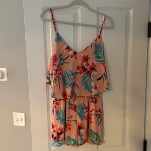 Tropical Floral Romper in Coral, Pink, Teal